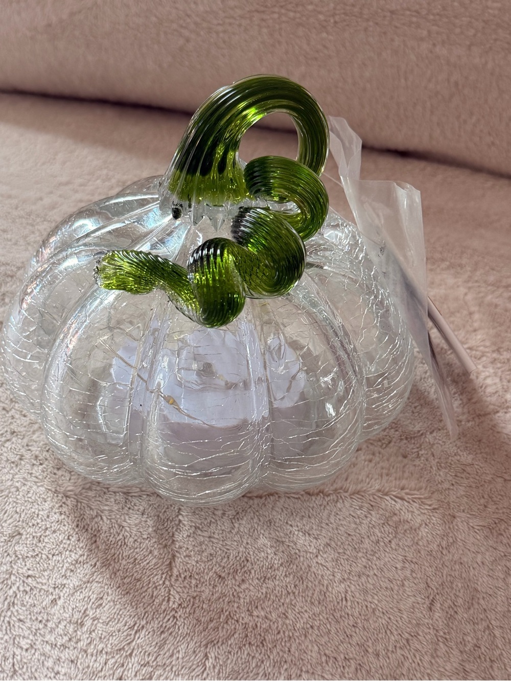 Ashland pre Lit Clear Crackle Glass Pumpkin with Green Stem
